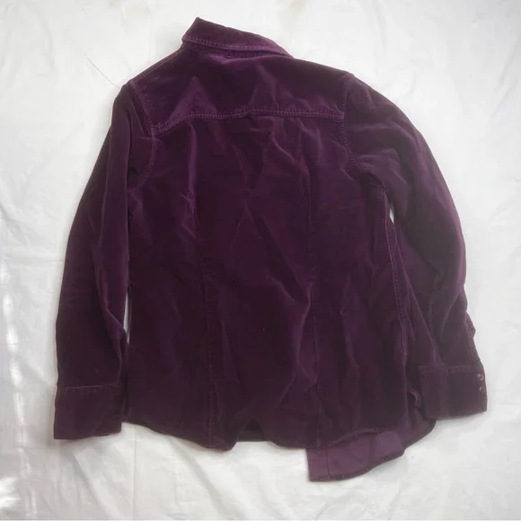 Vintage LL Bean Velvet Shirt Womens Adult XS Button Up Blouse Purple Top L050123 - Picture 2 of 4